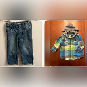 Oshkosh bundle plaid flannel button shirt elbow patches 2T Classic Jeans